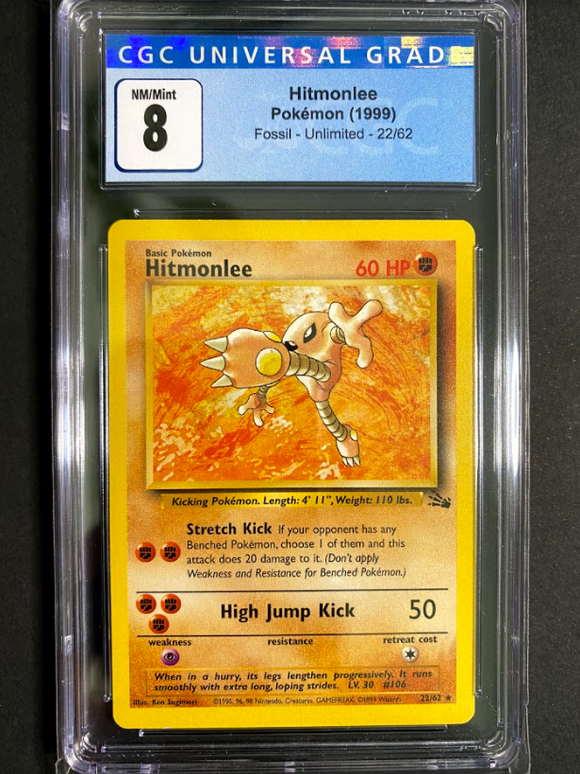 1999 Pokemon Fossil WOTC - Hitmonlee - CGC Graded 8 - NM/MINT